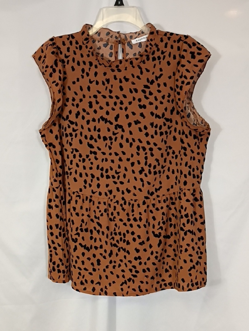 EUC Angashion Animal print short sleeve high neck baby doll shirt size large